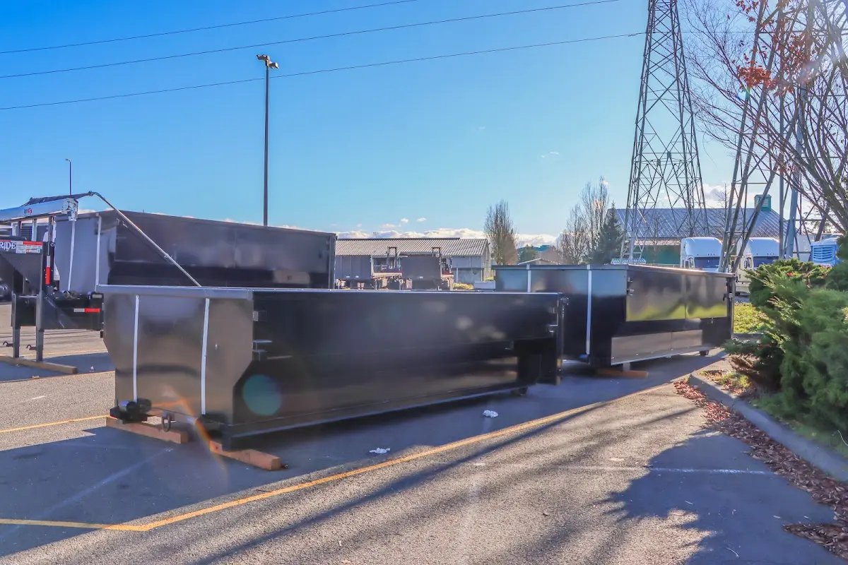 Roll-off dumpster ready for waste disposal at job site for 2 Yard Dumpster Rental in West Manheim